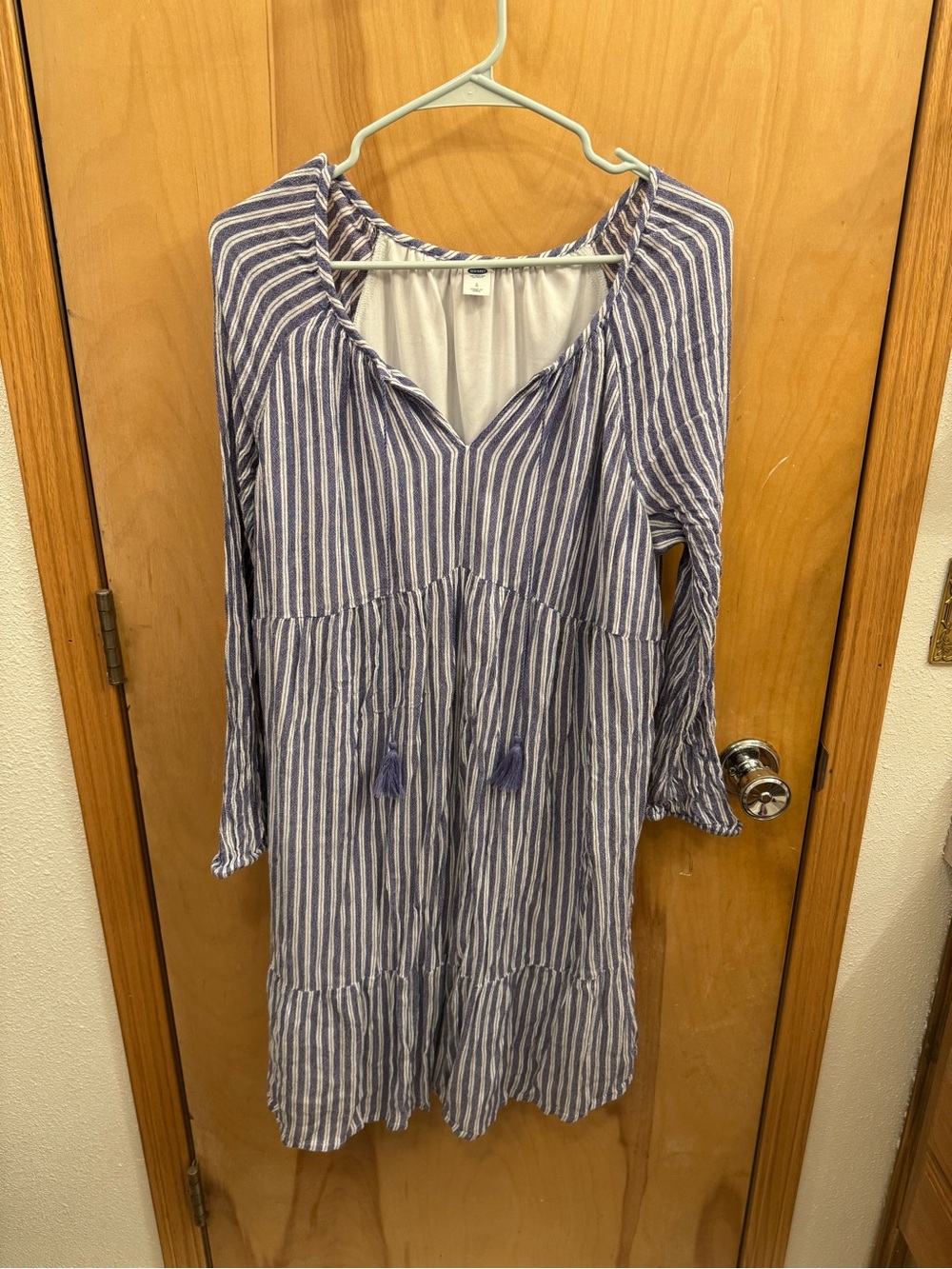 Old Navy Blue and White Striped V-Neck Dress